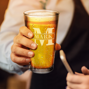 Personalized Vintage Block Laser Engraved Glass Pint