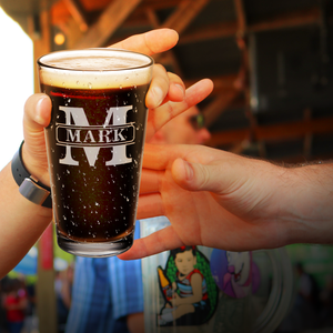 Personalized Vintage Block Laser Engraved Glass Pint