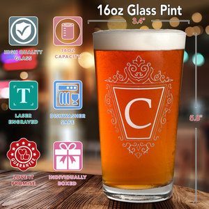 Personalized Classic CrestMonogram Laser Engraved Glass Pint