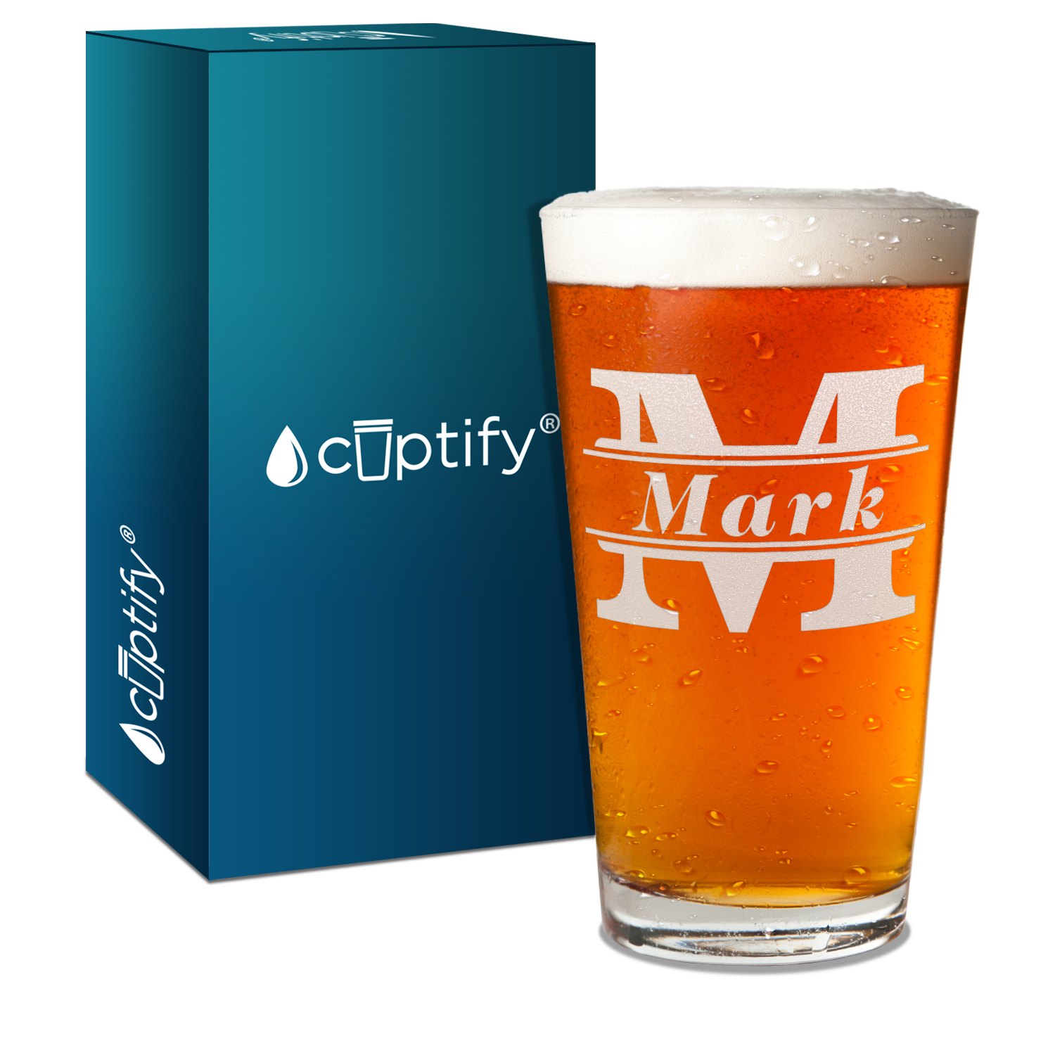 Personalized Initial Classic Block Laser Engraved Glass Pint