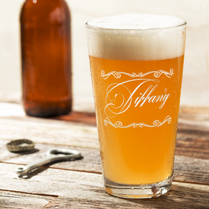 Personalized Scroll Script Laser Engraved Glass Pint