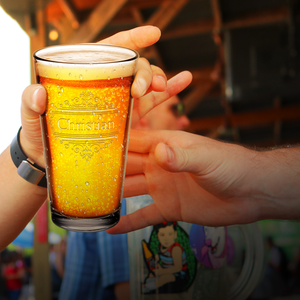 Personalized Crest Border Laser Engraved Glass Pint