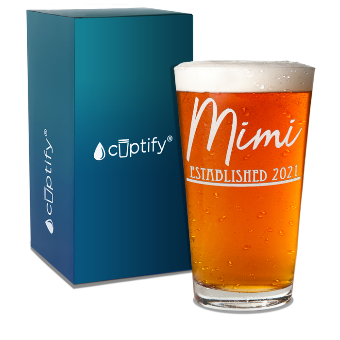 Mimi Established 2021 Etched 16oz Beer Pint Glass
