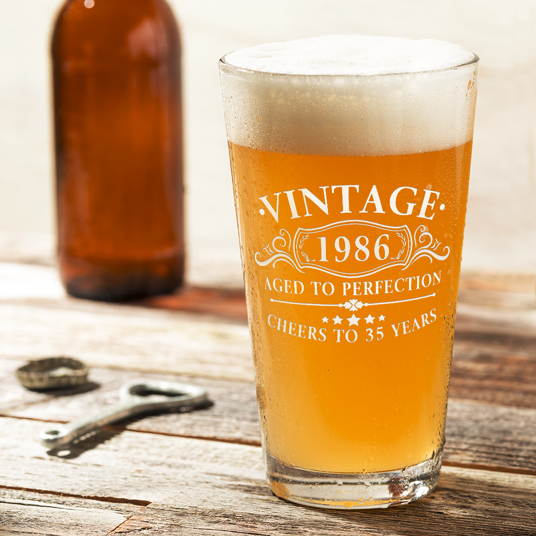 Vintage Aged To Perfection 1986 Glass Pint