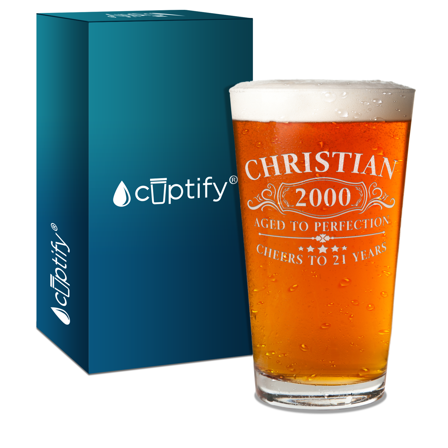 Personalized Aged To Perfection 2000 Laser Engraved Glass Pint