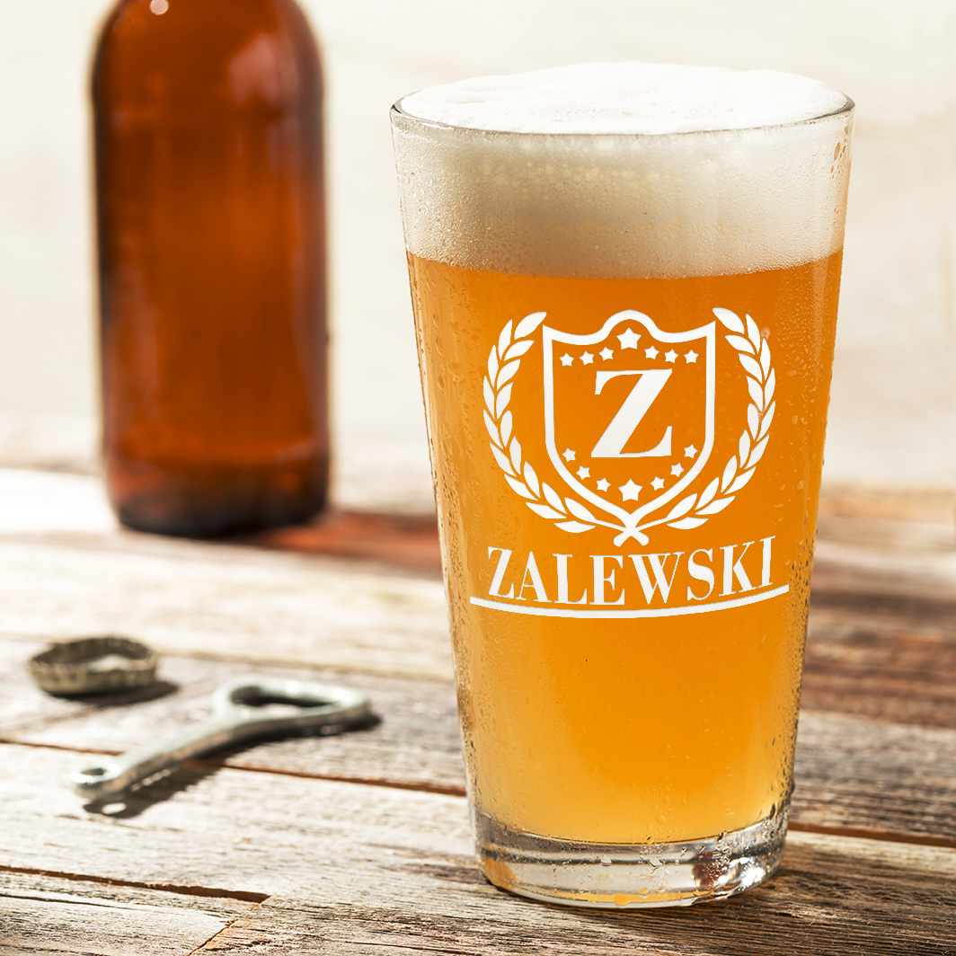 PersonalizedMonogram Initial and Name with Laurels Laser Engraved Glass Pint