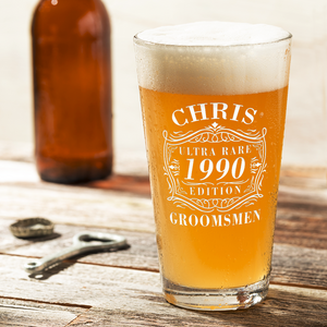Personalized Ultra Rare Edition Groomsmen Laser Engraved Glass Pint