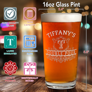 Personalized Double Pour Name and Initial Laser Engraved Glass Pint