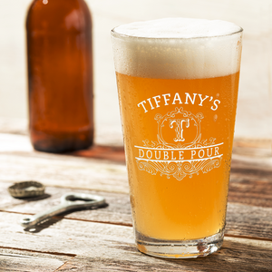 Personalized Double Pour Name and Initial Laser Engraved Glass Pint