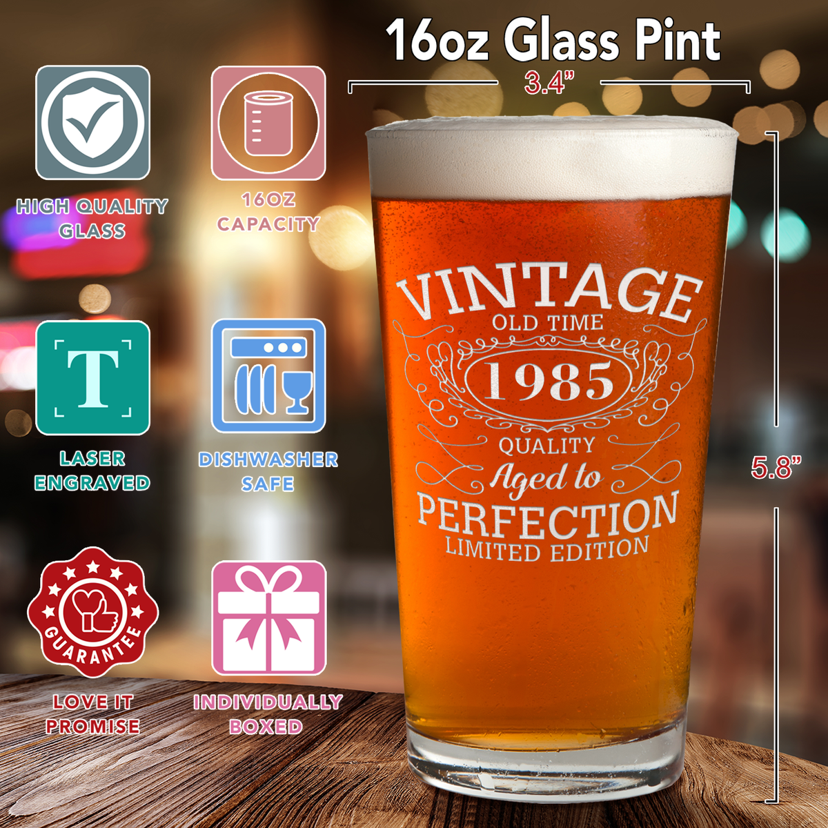 Birthday Vintage 1985 Quality Glass Pint