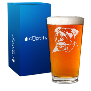 Bulldog Head Engraved 16oz Beer Pint Glass