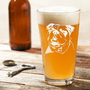 Bulldog Head Laser Engraved Beer Pint Glass