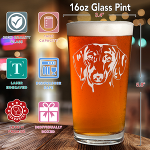 Dachshund Head Laser Engraved Beer Pint Glass