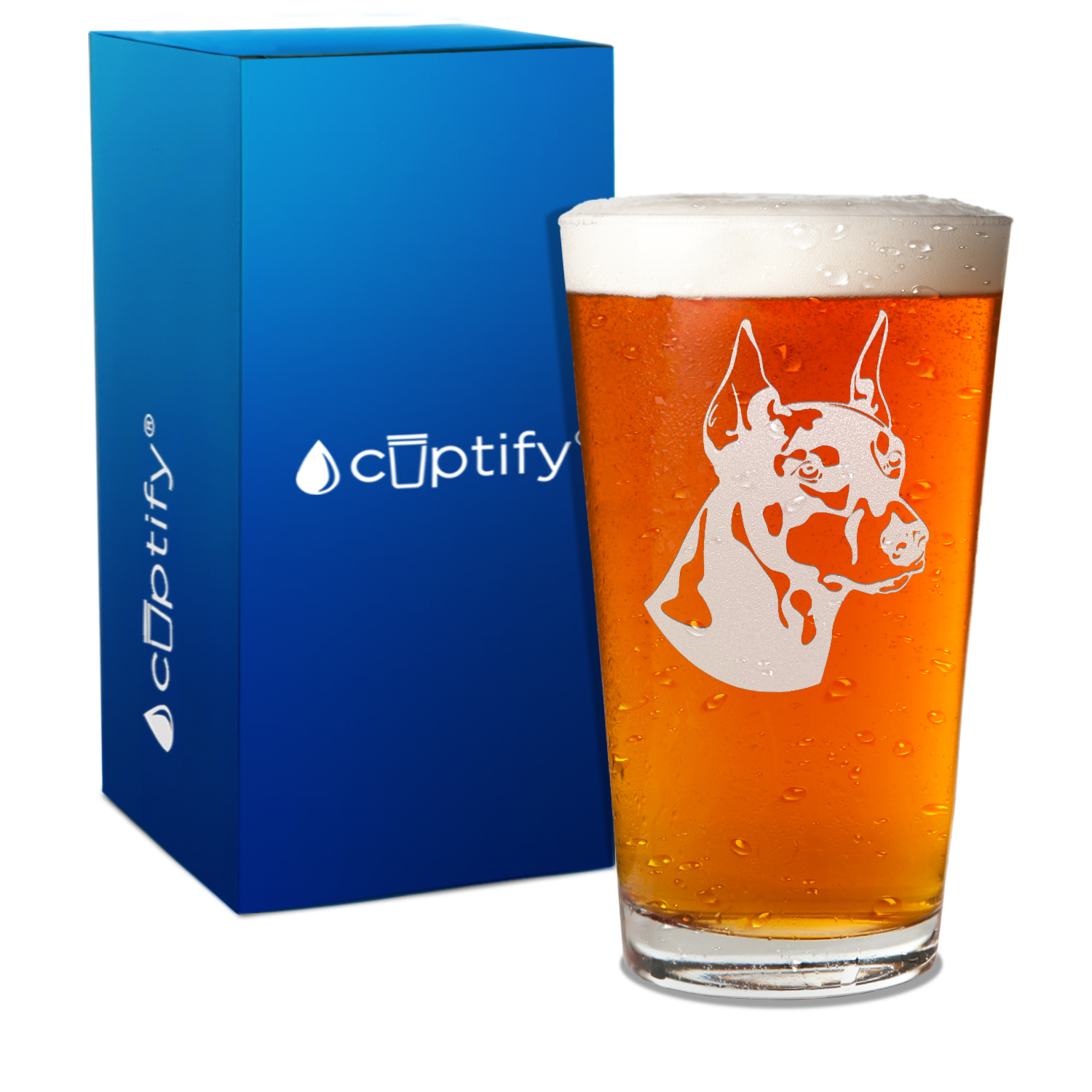Doberman Pinscher Head Engraved 16oz Beer Pint Glass