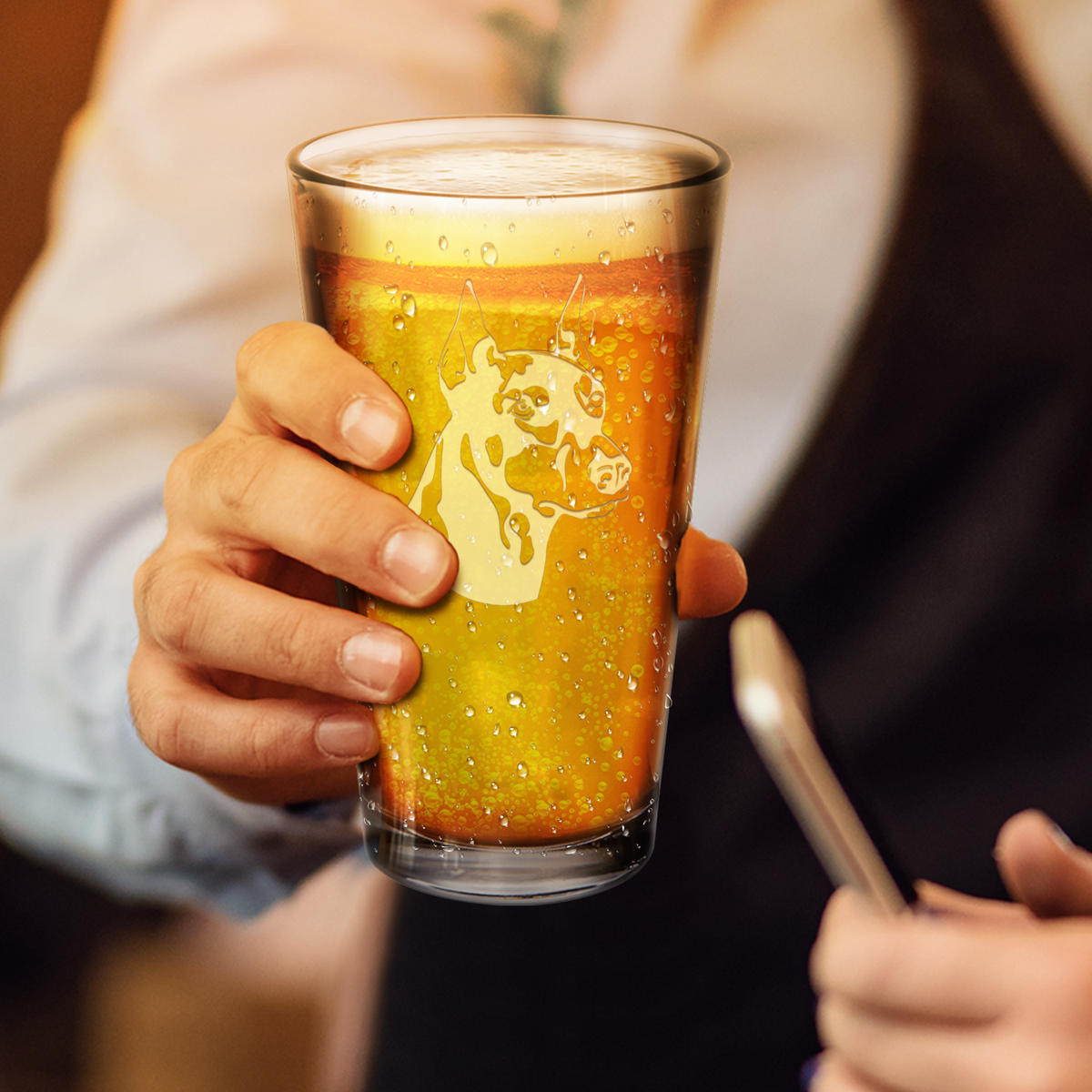 Doberman Pinscher Head Laser Engraved Beer Pint Glass