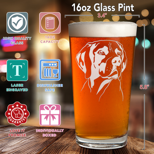 German Shorthaired Pointer Head Laser Engraved Beer Pint Glass