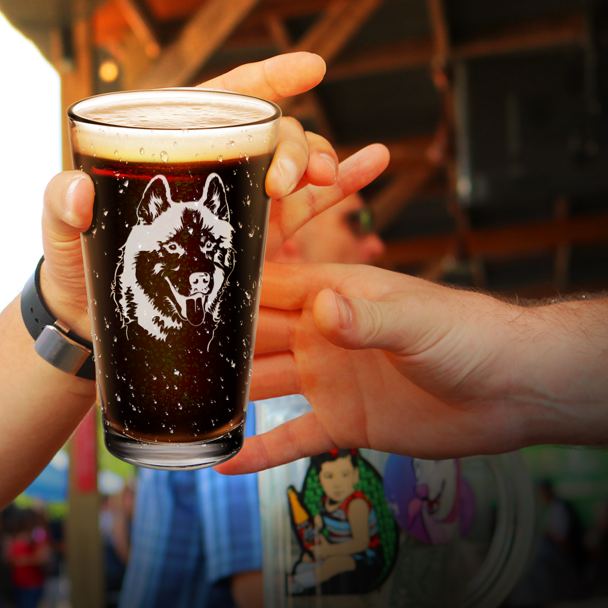 Siberian Huskie Head Laser Engraved Beer Pint Glass