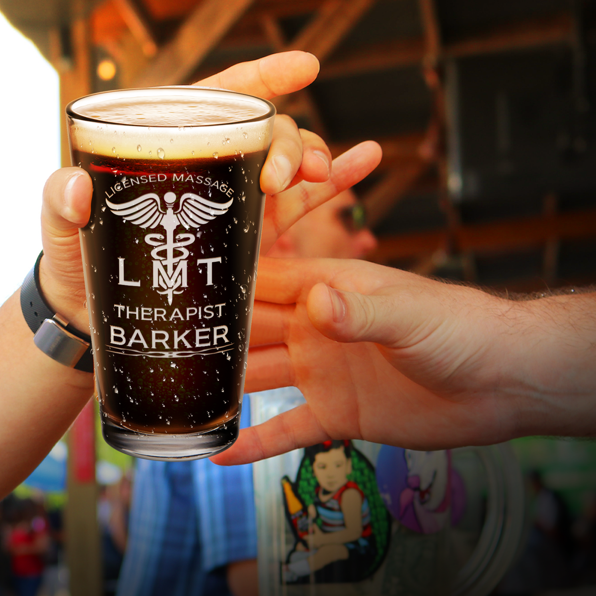 Personalized LMT Licensed Massage Therapist Laser Engraved Beer Pint Glass