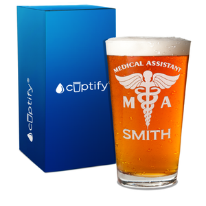 Personalized MA Medical Assistant Engraved 16oz Beer Pint Glass