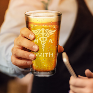 Personalized MA Medical Assistant Laser Engraved Beer Pint Glass