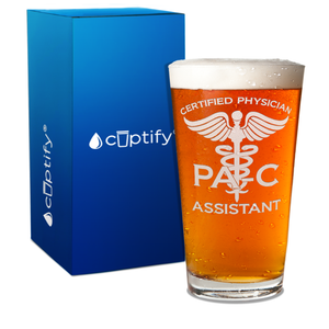PA-C Certified Physician Assistant Engraved 16oz Beer Pint Glass