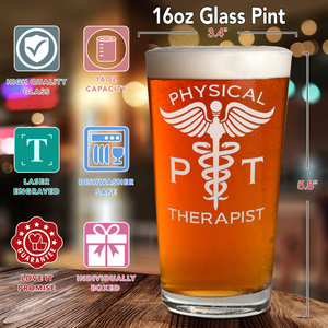 PT Physical Therapist Laser Engraved Beer Pint Glass
