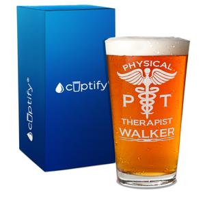 Personalized PT Physical Therapist Engraved 16oz Beer Pint Glass