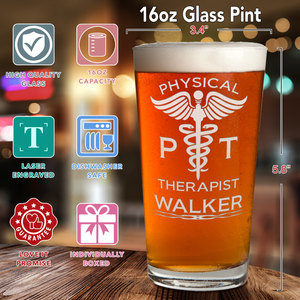 Personalized PT Physical Therapist Laser Engraved Beer Pint Glass