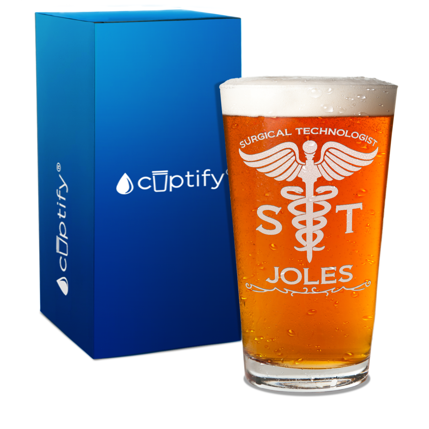 Personalized ST Surgical Technologist Engraved 16oz Beer Pint Glass