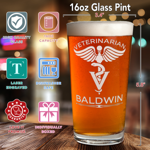 Personalized Veterinarian Laser Engraved Beer Pint Glass