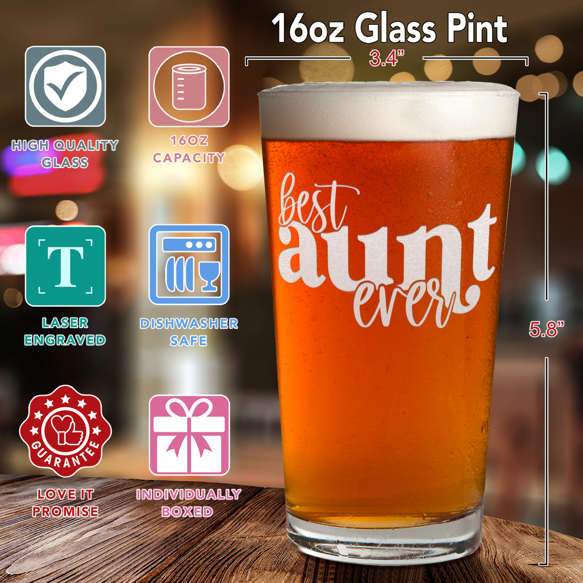 Best Aunt Ever Engraved Beer Pint Glass