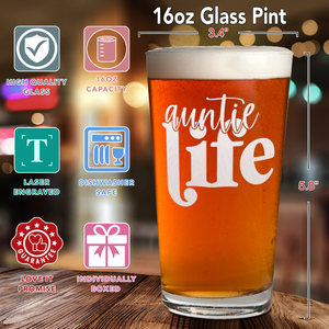 Auntie Life Engraved Beer Pint Glass