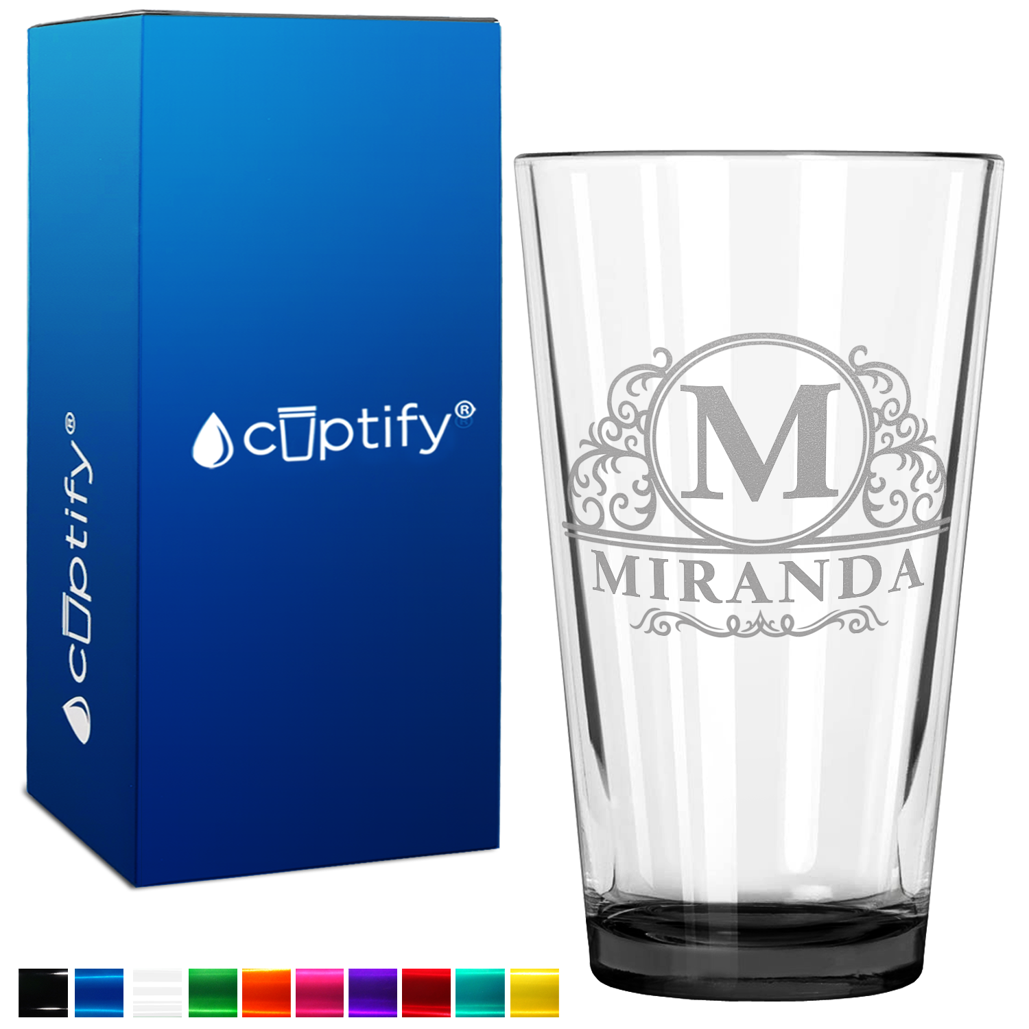 Personalized Elaborate Circle Black Bottom Beer Pint Glass