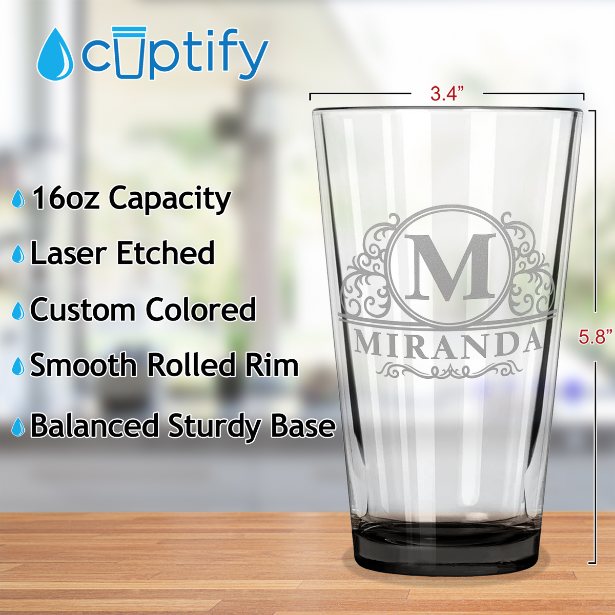 Personalized Elaborate Circle Black Bottom Beer Pint Glass