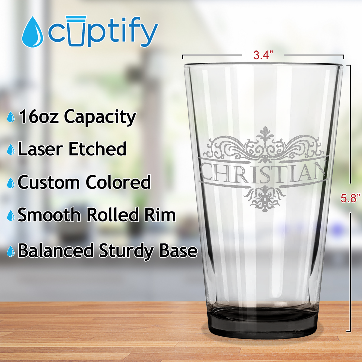 Personalized Vestige Black Bottom Beer Pint Glass