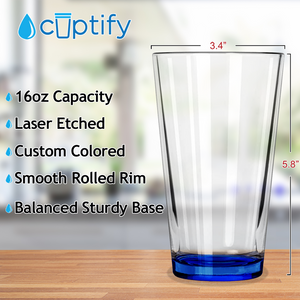 Cuptify Blue Bottom 16oz Beer Pint Glass