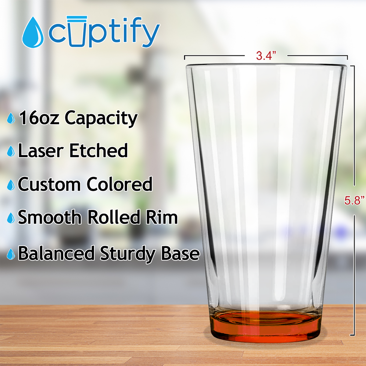 Cuptify Orange Bottom 16oz Beer Pint Glass