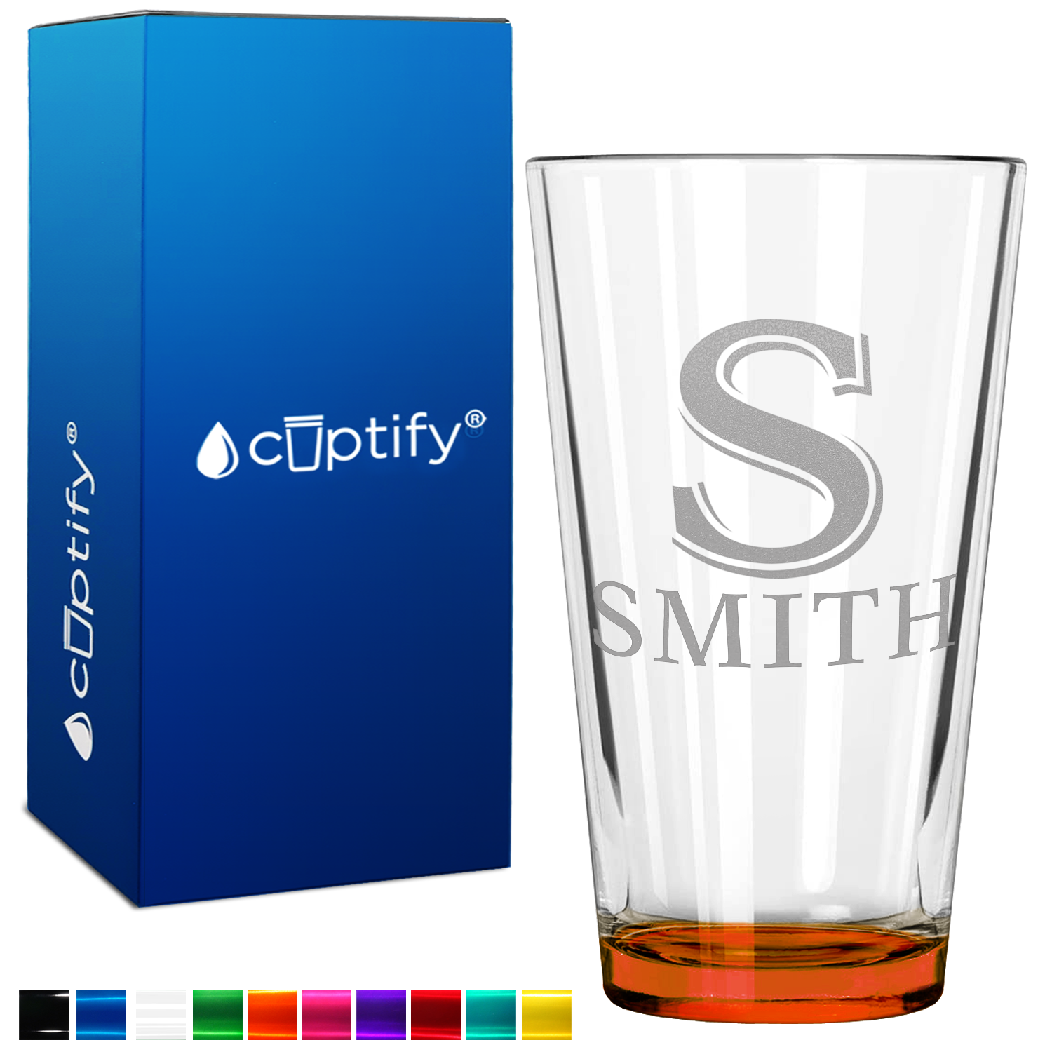 Personalized Initial and Name Orange Bottom Beer Pint Glass
