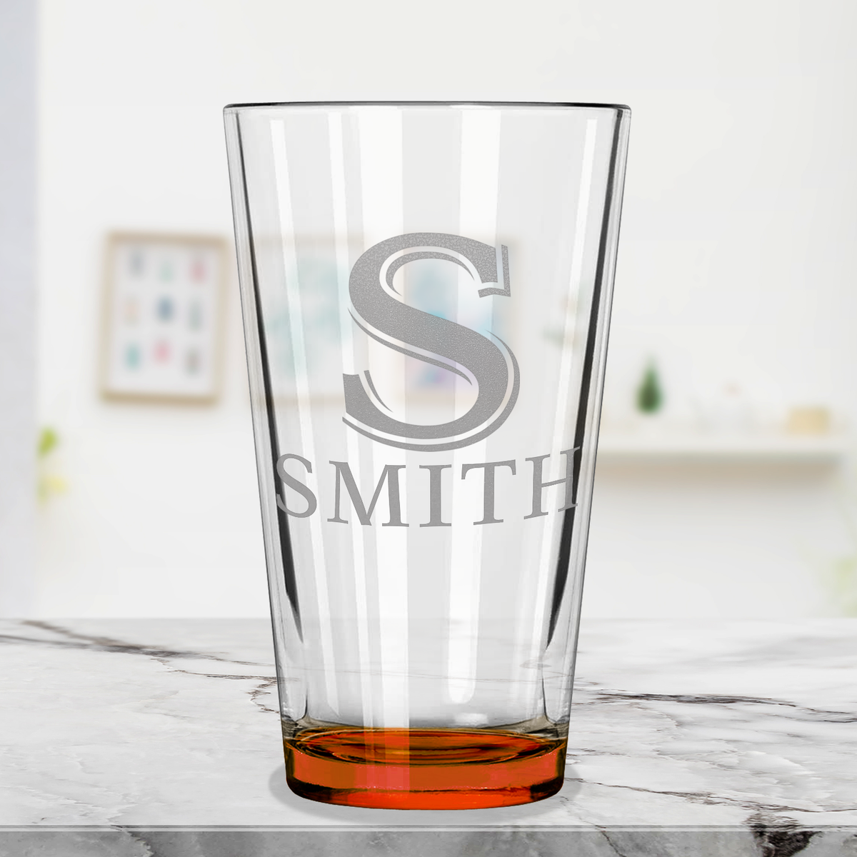 Personalized Initial and Name Orange Bottom Beer Pint Glass