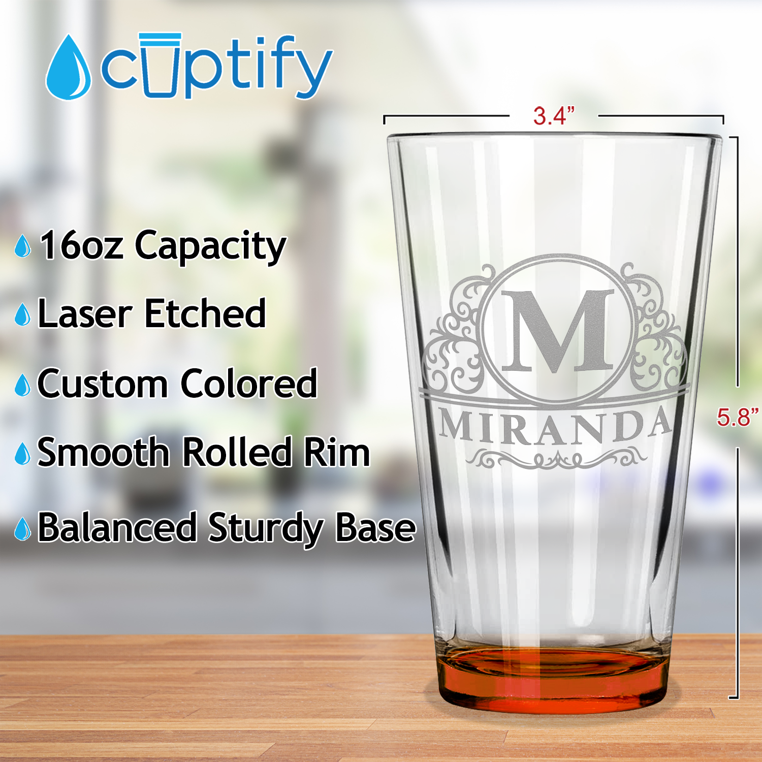 Custom Engraved Pint Glass, Laser-Etched Pint Glass