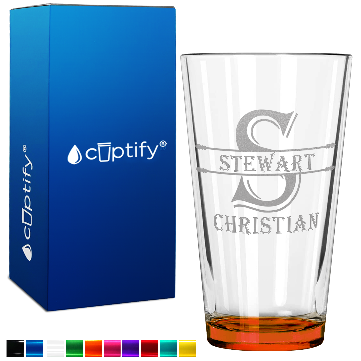 Personalized Initial Block Orange Bottom Beer Pint Glass