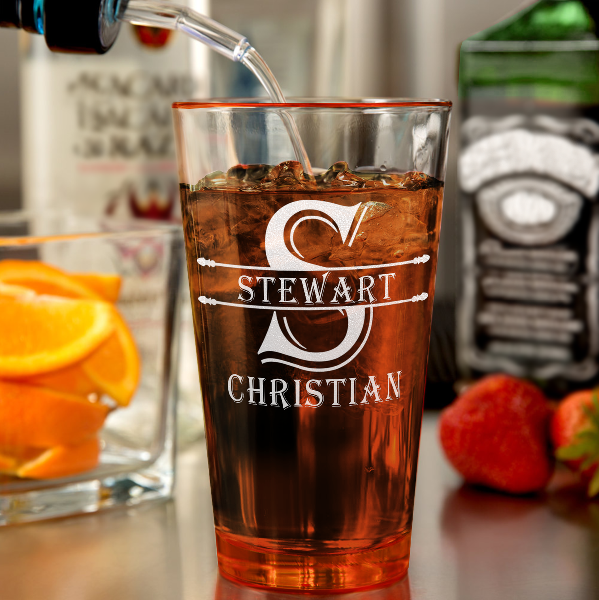 Personalized Initial Block Orange Bottom Beer Pint Glass