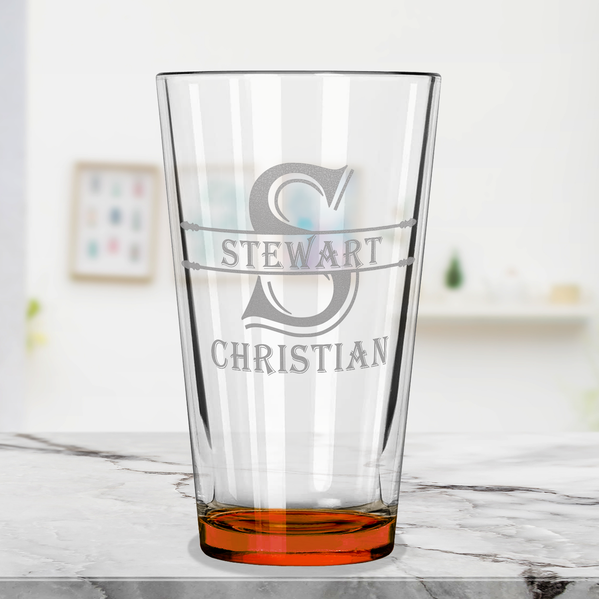 Personalized Initial Block Orange Bottom Beer Pint Glass