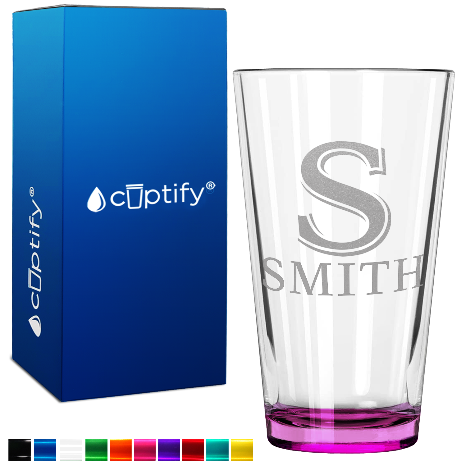 Personalized Initial and Name Pink Bottom Beer Pint Glass