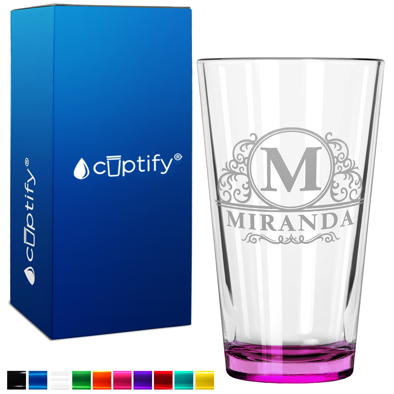 Personalized Elaborate Circle Pink Bottom Beer Pint Glass