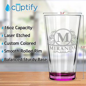 Personalized Elaborate Circle Pink Bottom Beer Pint Glass