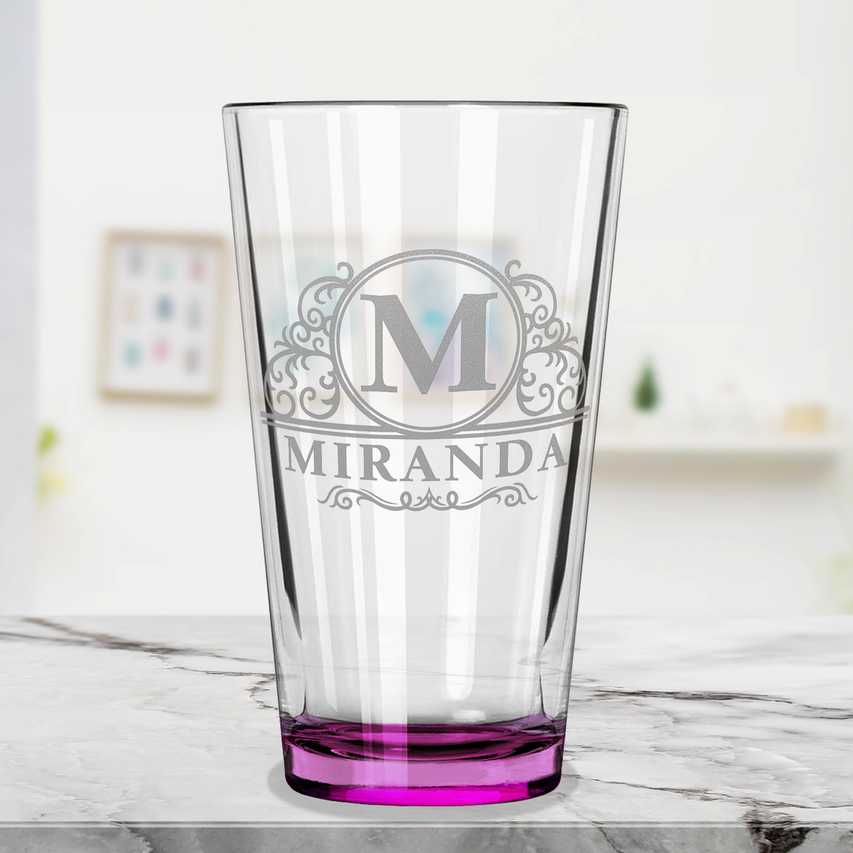Personalized Elaborate Circle Pink Bottom Beer Pint Glass