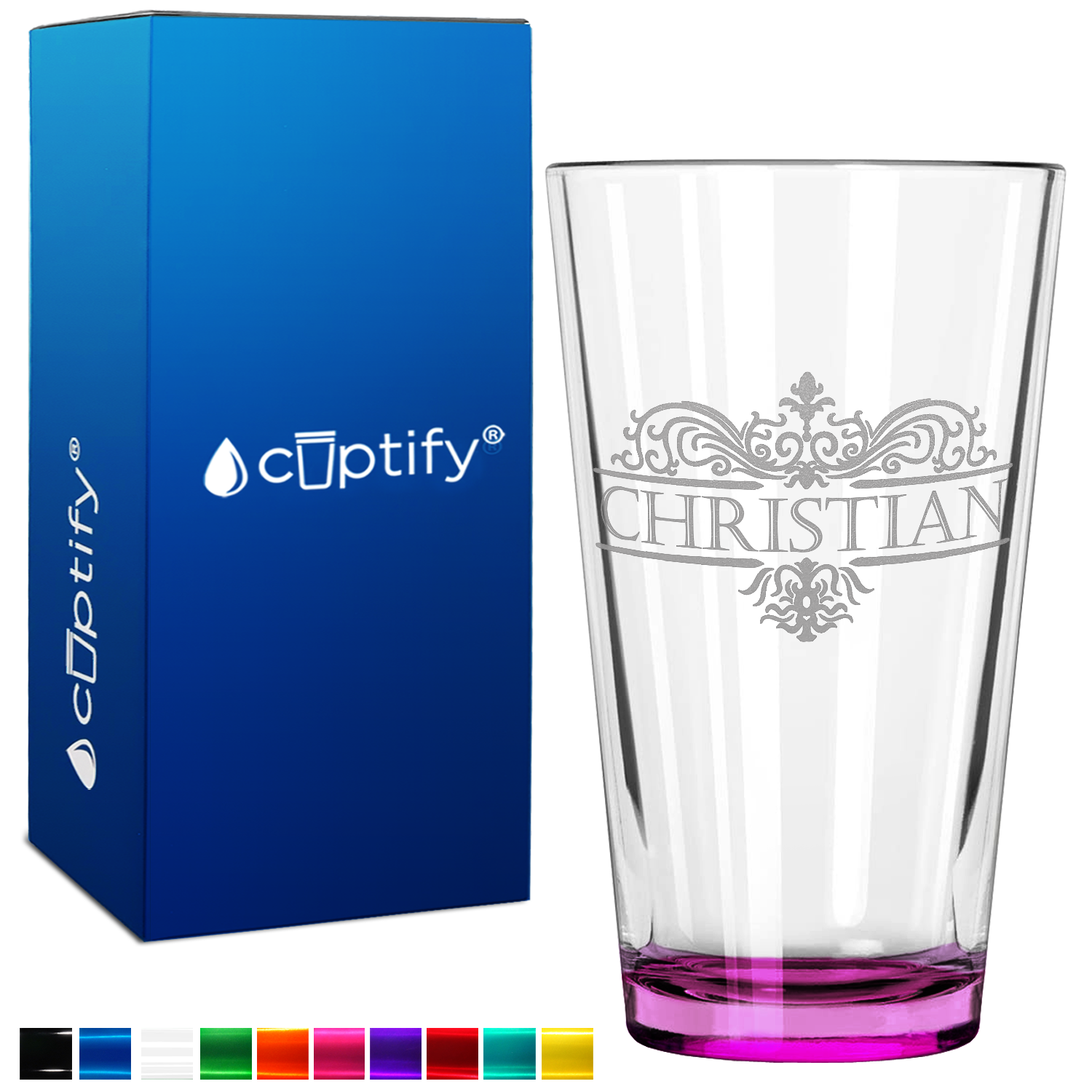 Personalized Vestige Pink Bottom Beer Pint Glass