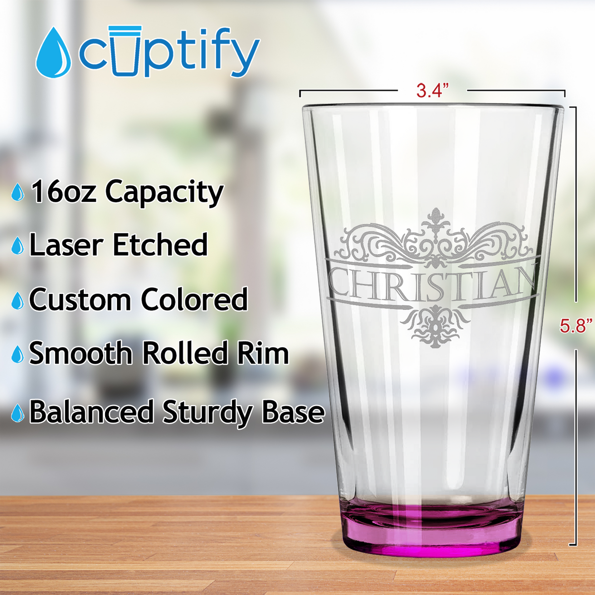 Personalized Vestige Pink Bottom Beer Pint Glass