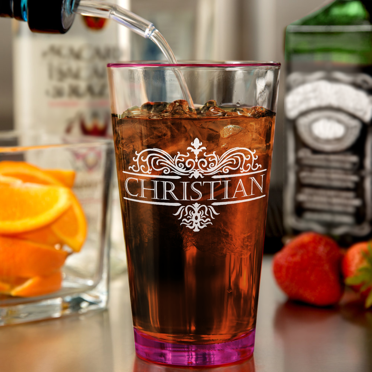 Personalized Vestige Pink Bottom Beer Pint Glass